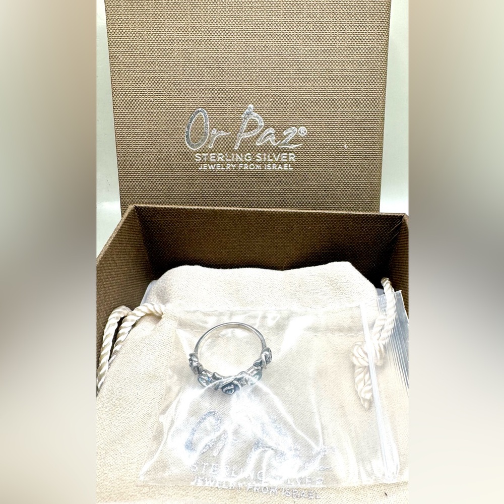 Or Paz Israel Sterling Silver Topaz Flower Accent Ring Sz 8.25 W/ Box And Pouch